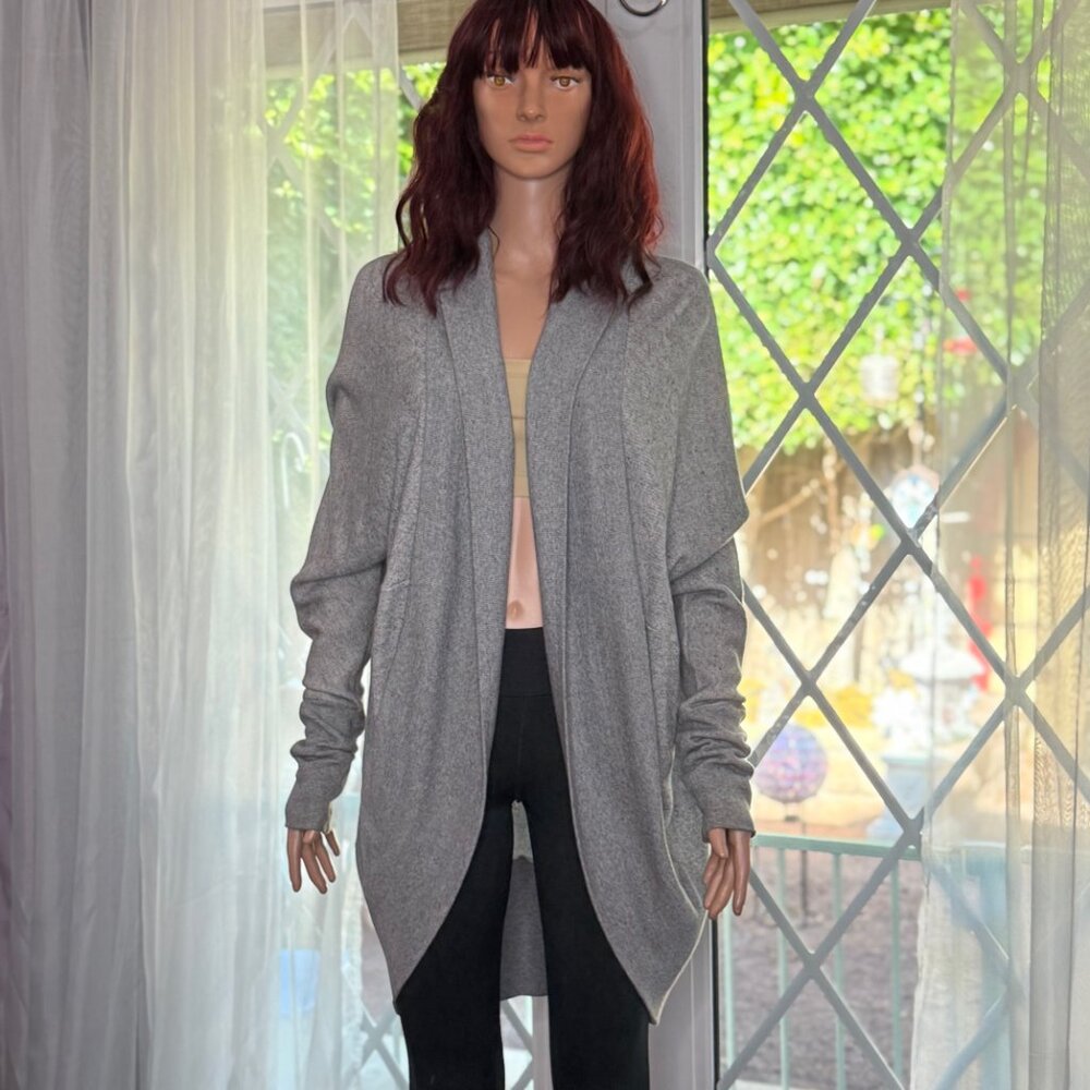 Heather Gray Open Front Mid Length Cocoon Cardigan Heather Gray Size L/XL